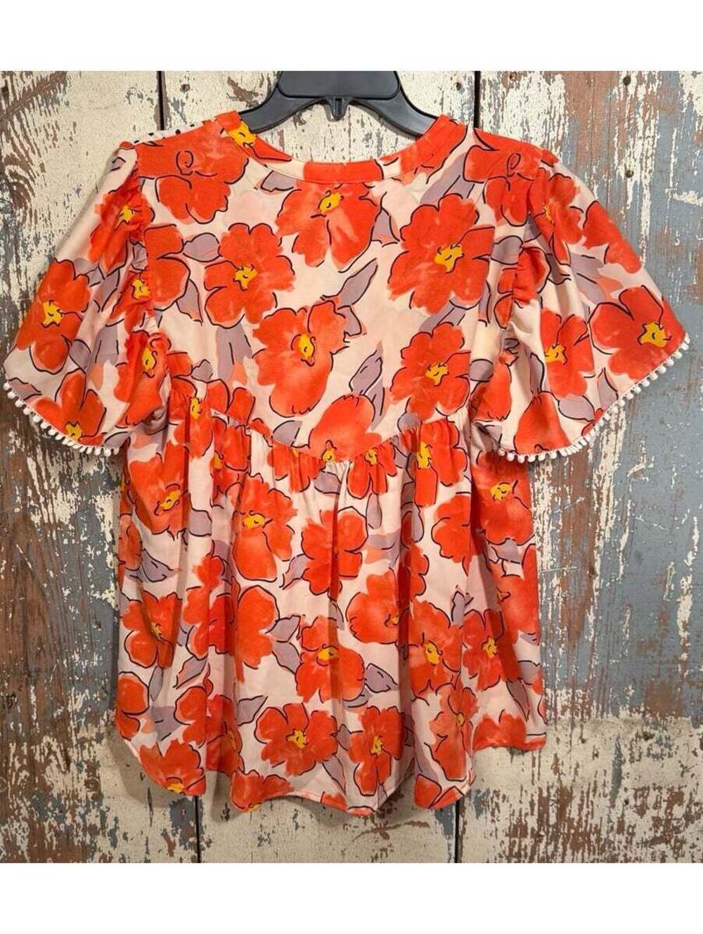 NWT THML boho orange floral print peasant blouse Women's size Medium - Picture 5 of 6